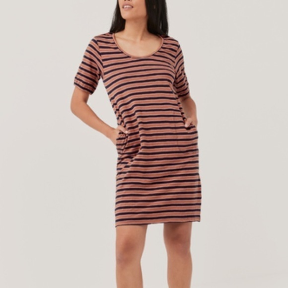 Pact Avery Slub Twist Back Dress Harvest Stripe - S - Picture 2 of 9